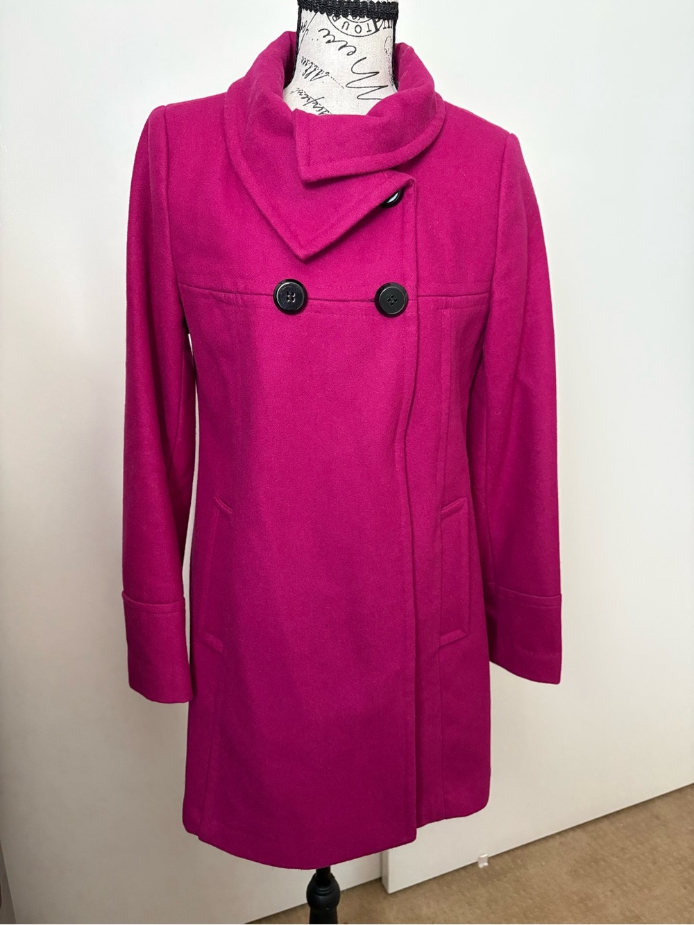 Worthington Fuchsia Double-Breasted Wool-Blend Pea Coat